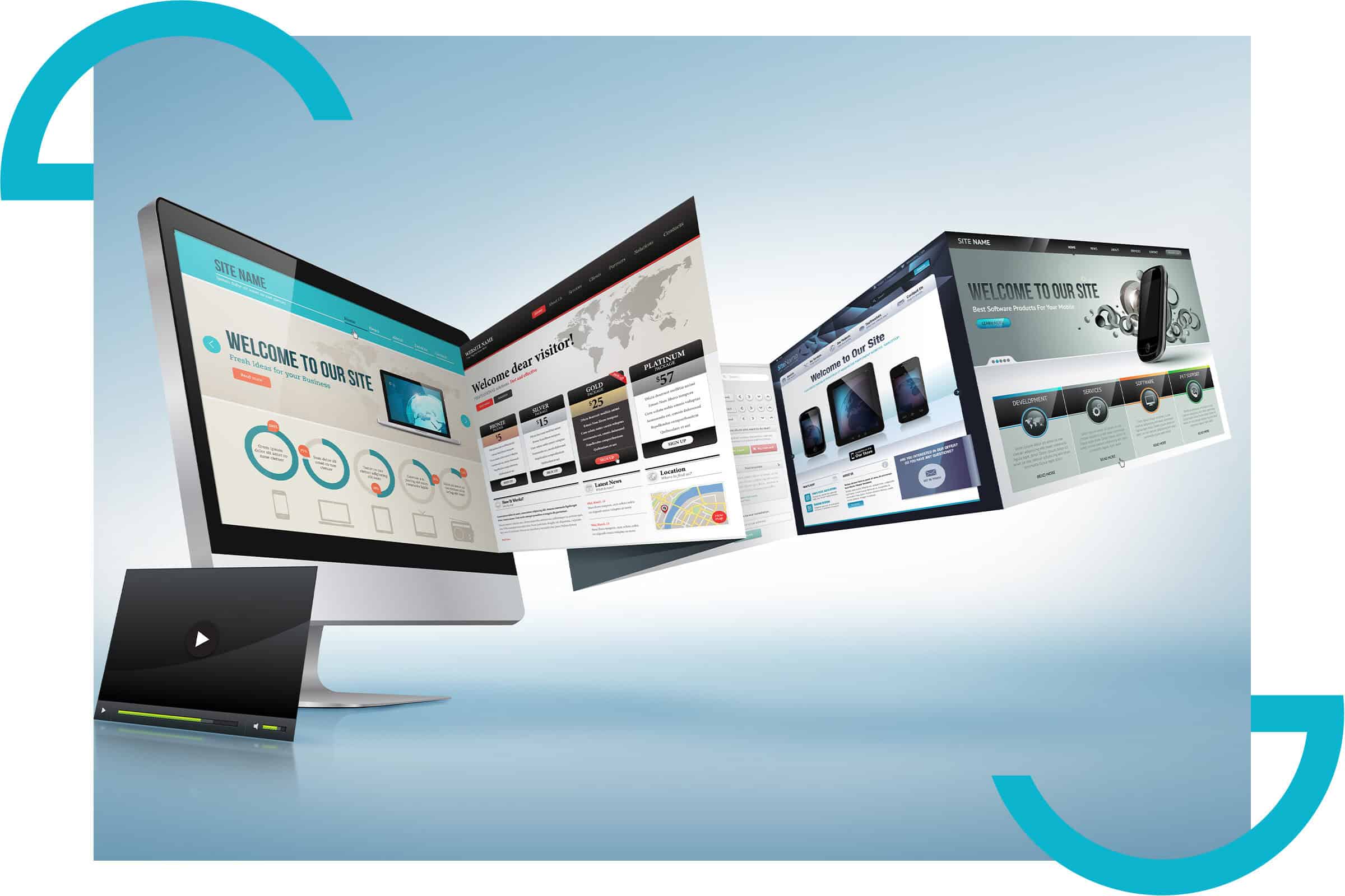 Responsive business website designs displayed across multiple screen layouts