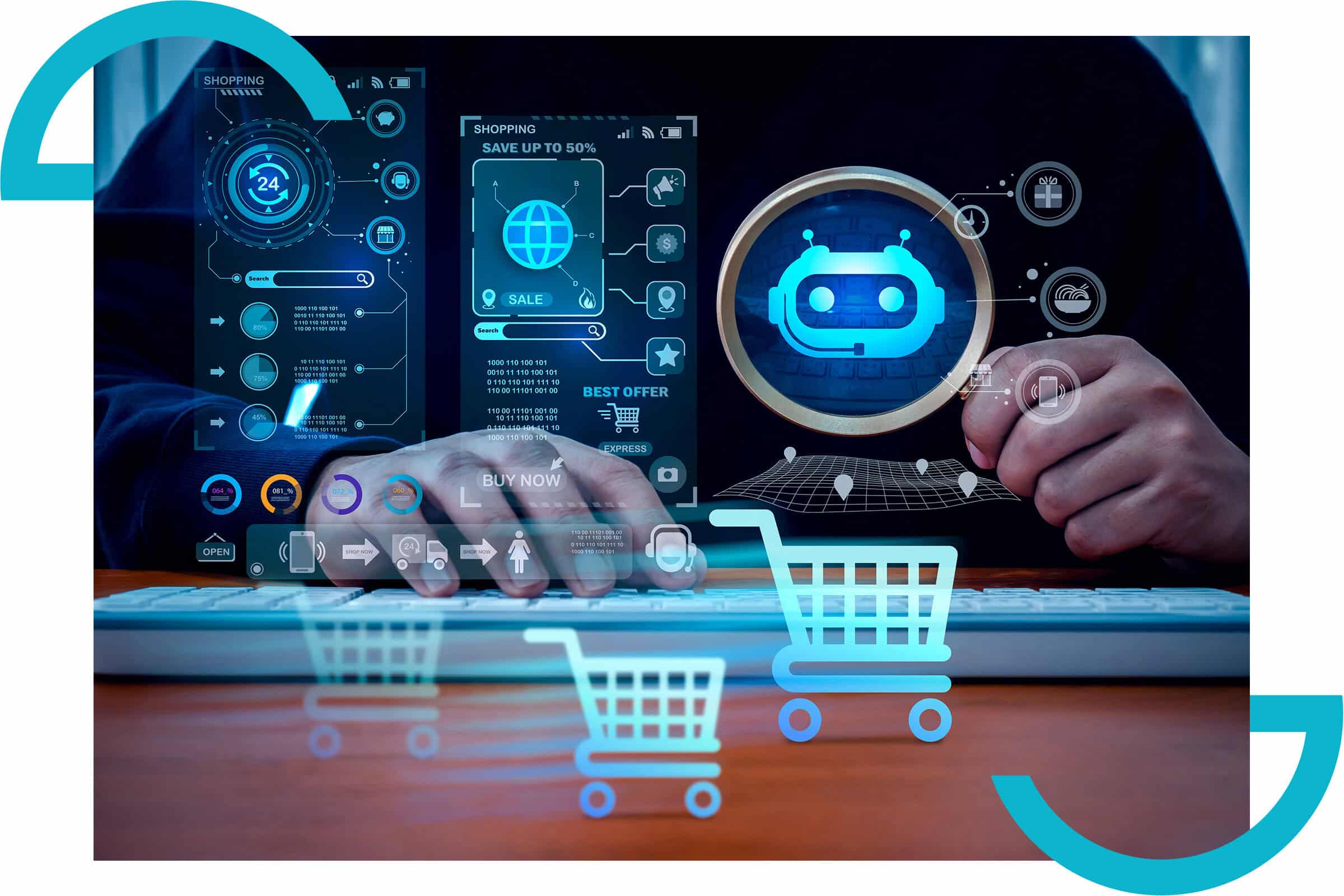 AI-powered ecommerce website interface with online shopping and automation